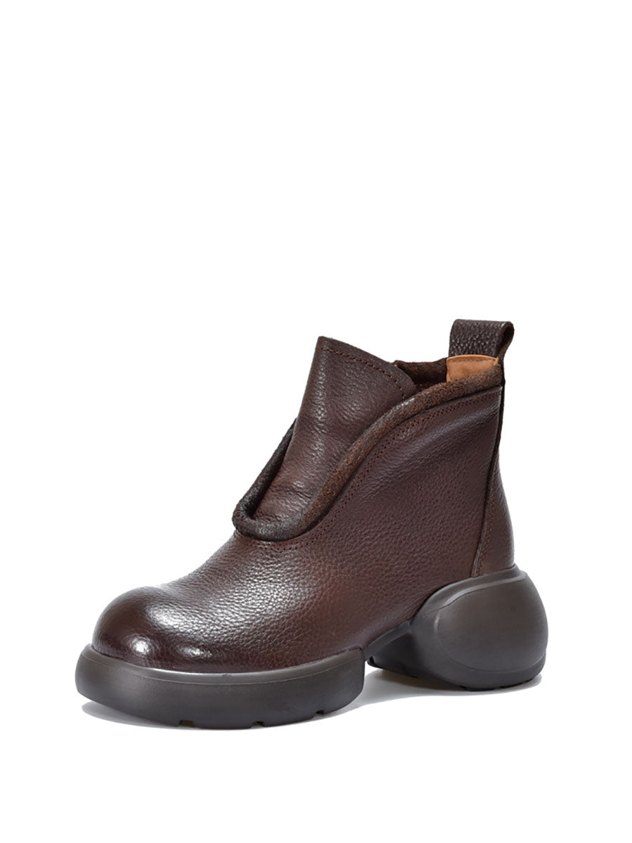 Winter Casual Solid Leather Zipper Platform Boots