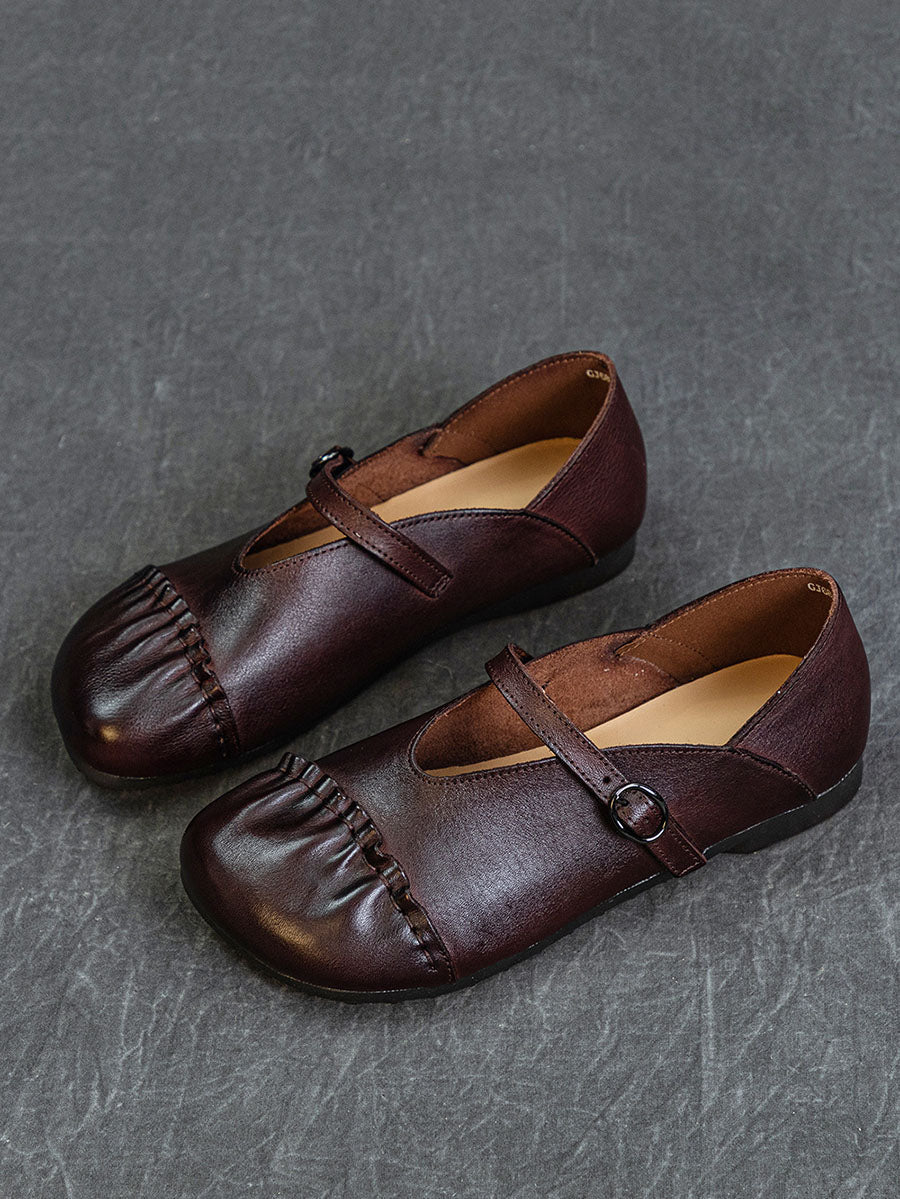 Vintage Genuine Leather Spliced Low Heel Shoes