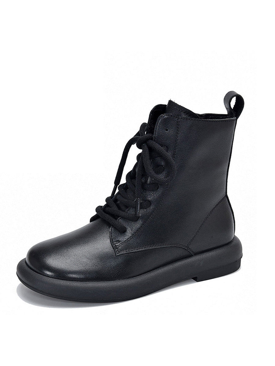 Genuine Leather Soft Zipper Mid Heel Martin Boots