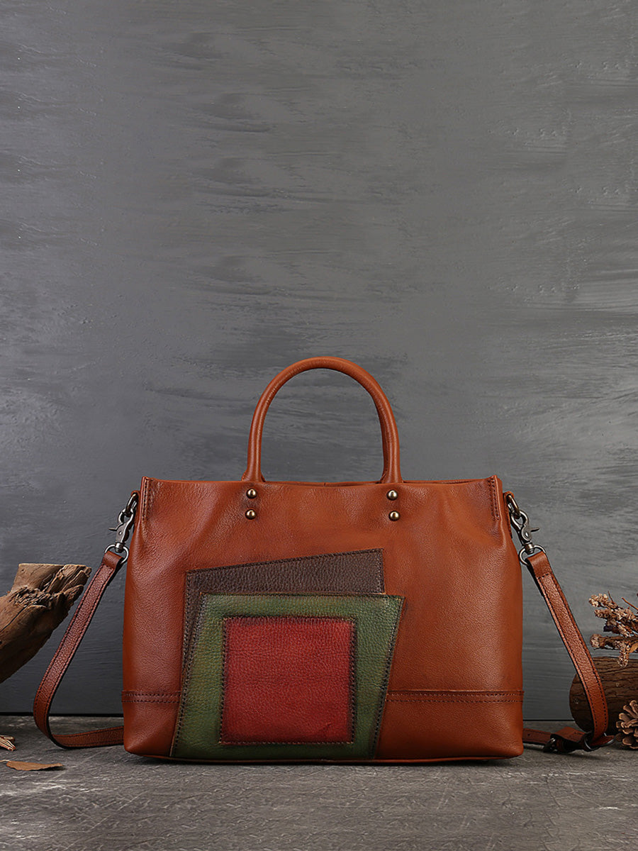 Leather Patchwork Laege Capacity Hand Bag Shoulder Bag