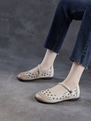 Genuine Shoes Hollow Out Heel Low Leather
