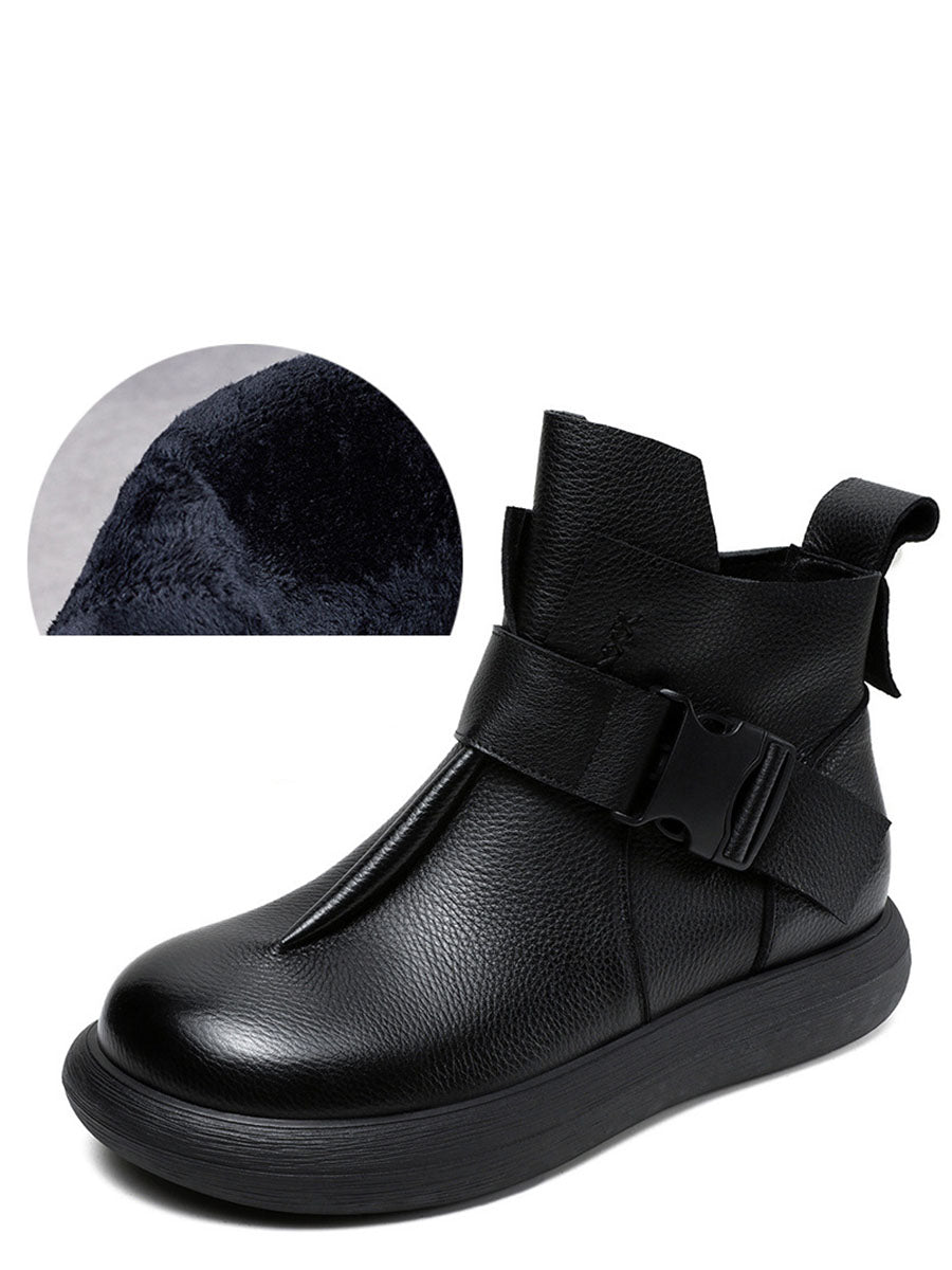 Winter Soft Leather Spliced Solid Flat Boots
