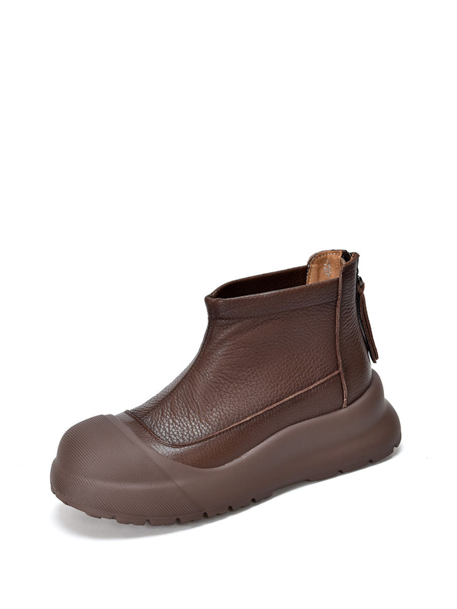 Autumn Genuine Leather Solid Platform Ankle Boots