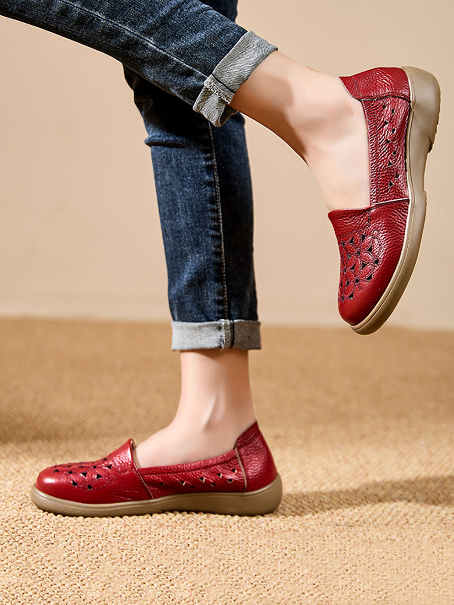 Leather Mid Shoes Flower Soft Heel