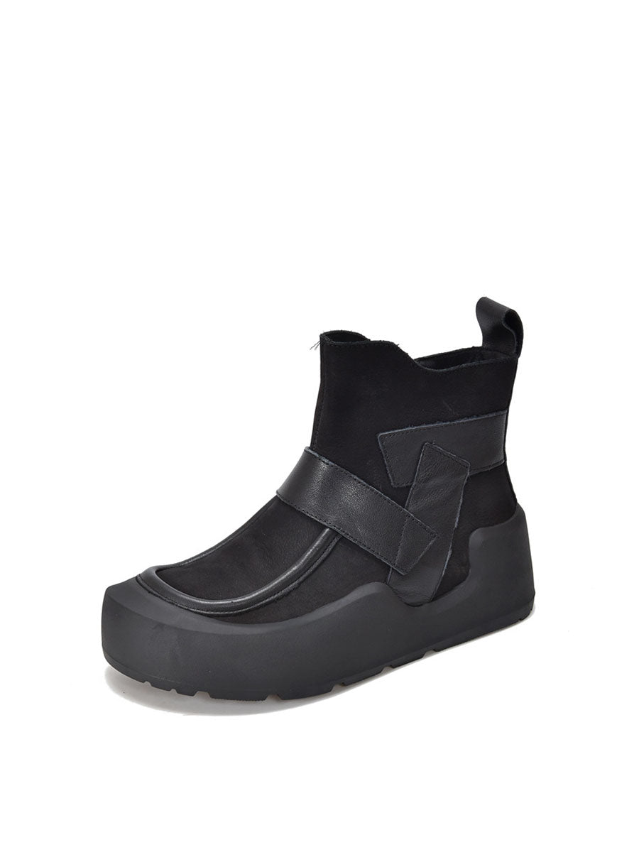 Genuine Leather Spliced Platform Boots