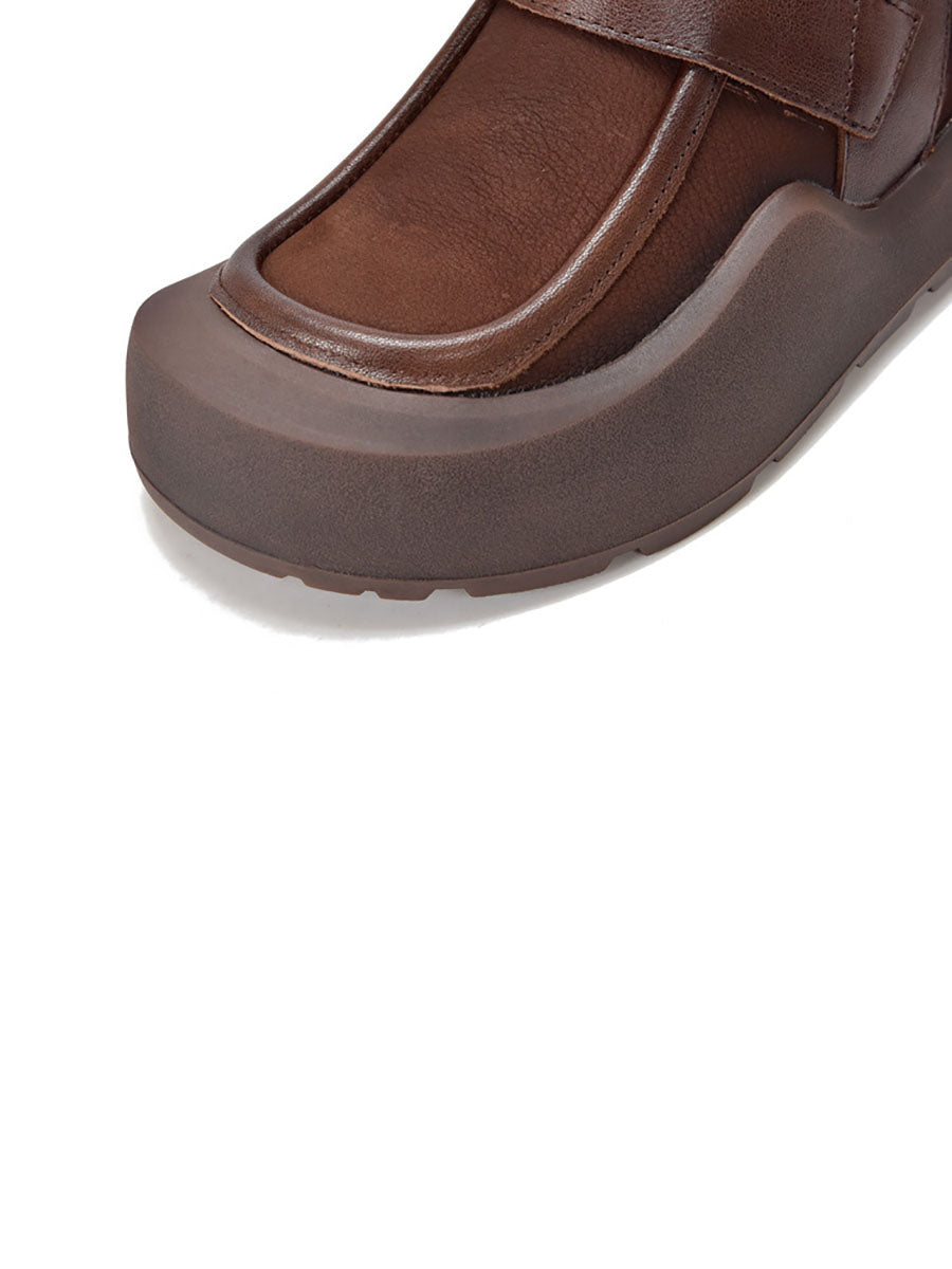 Genuine Leather Spliced Platform Boots