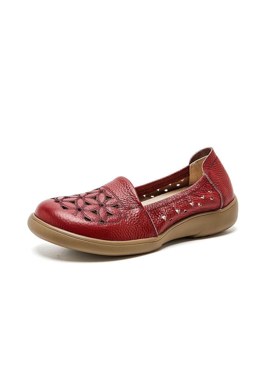 Leather Mid Shoes Flower Soft Heel