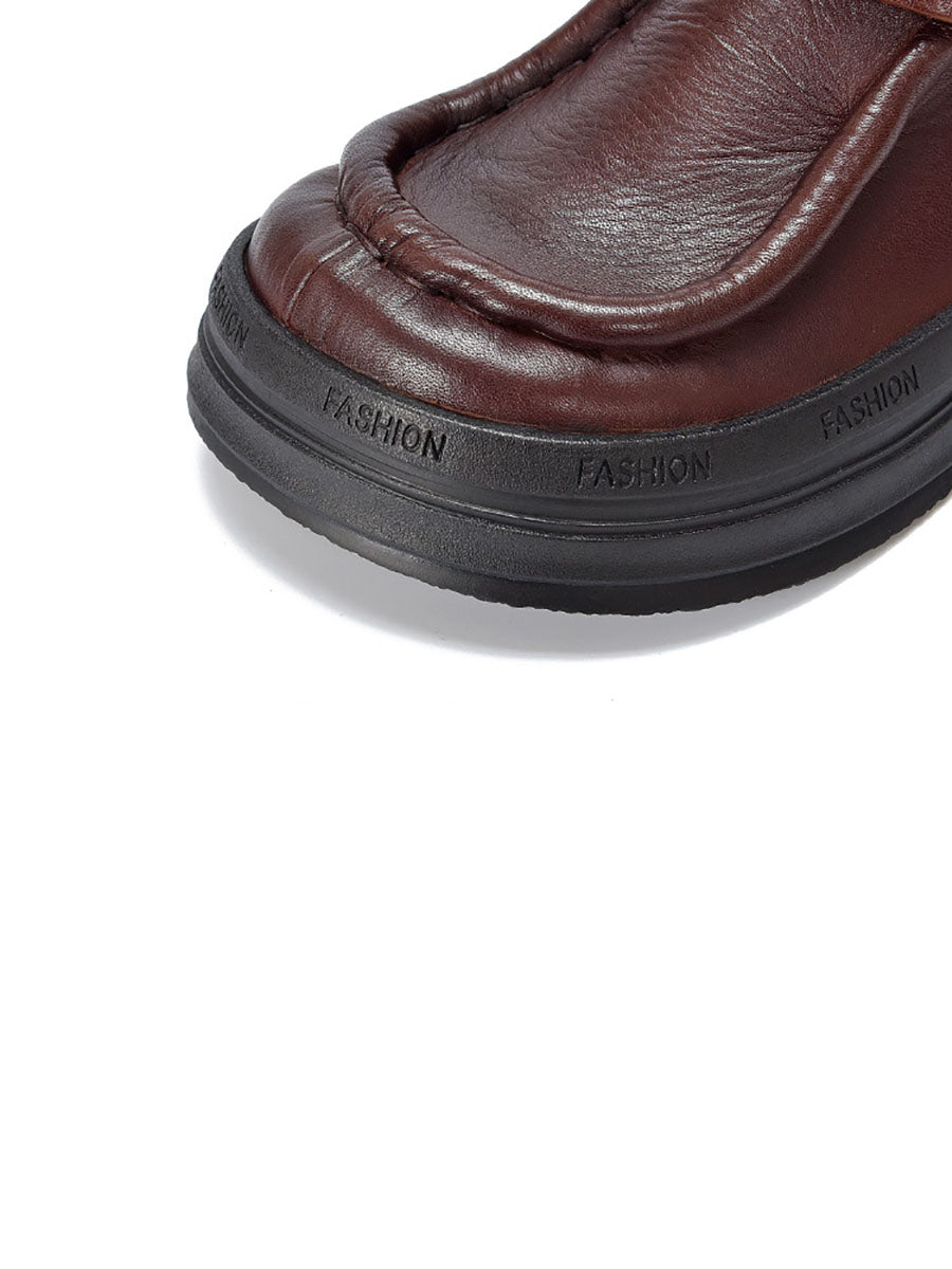 Vintage Soft Leather Spliced Flat Ankle Boots
