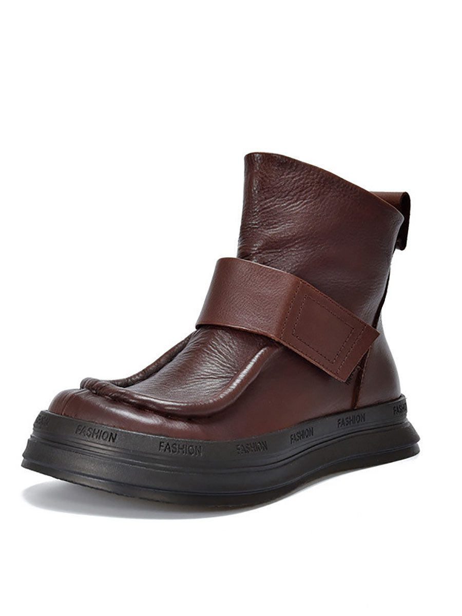Vintage Soft Leather Spliced Flat Ankle Boots