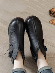 Vintage Genuine Leather Flower Flat Ankle Boots