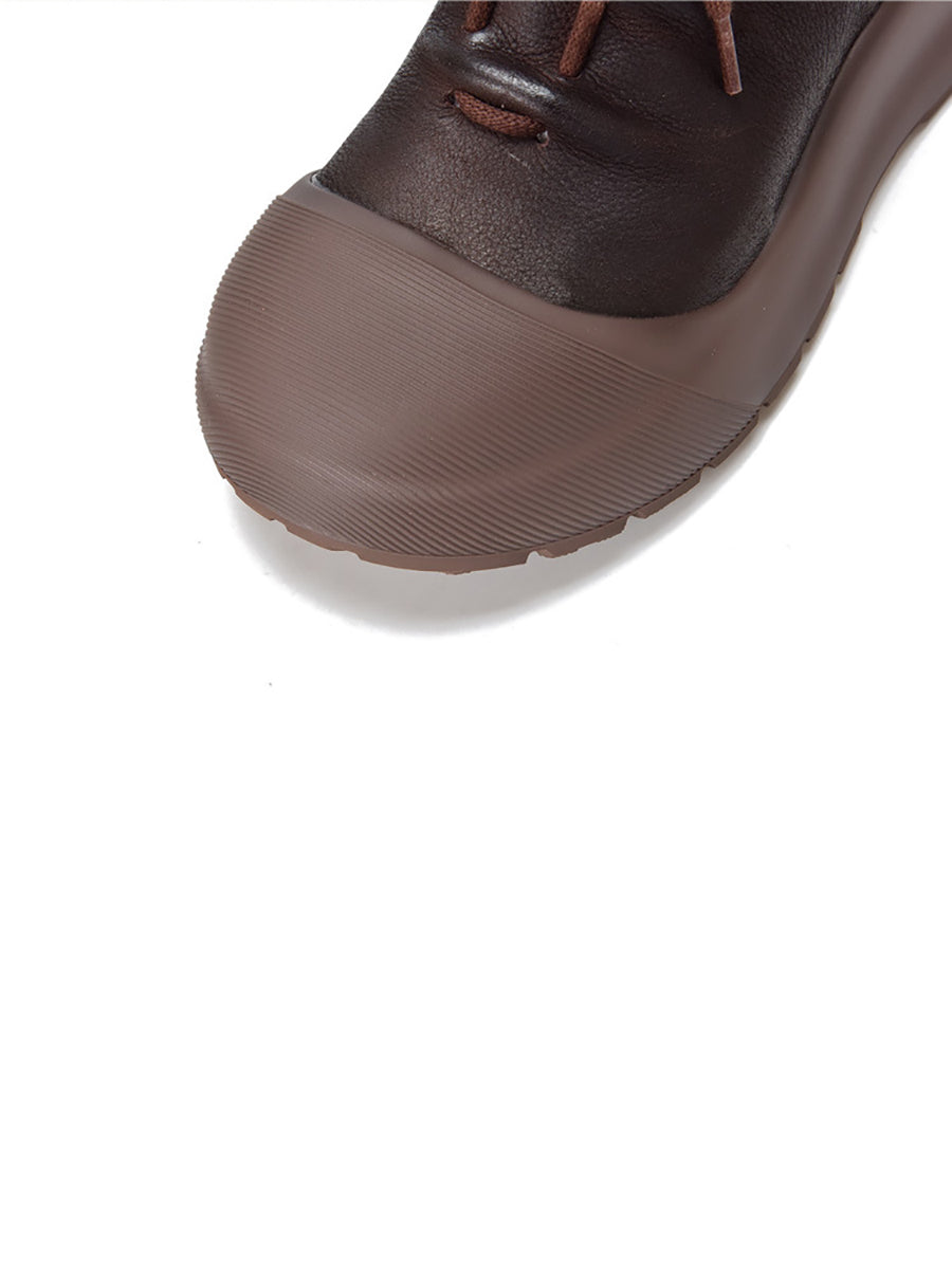 Genuine Leather Mid-Heel Martin Boots