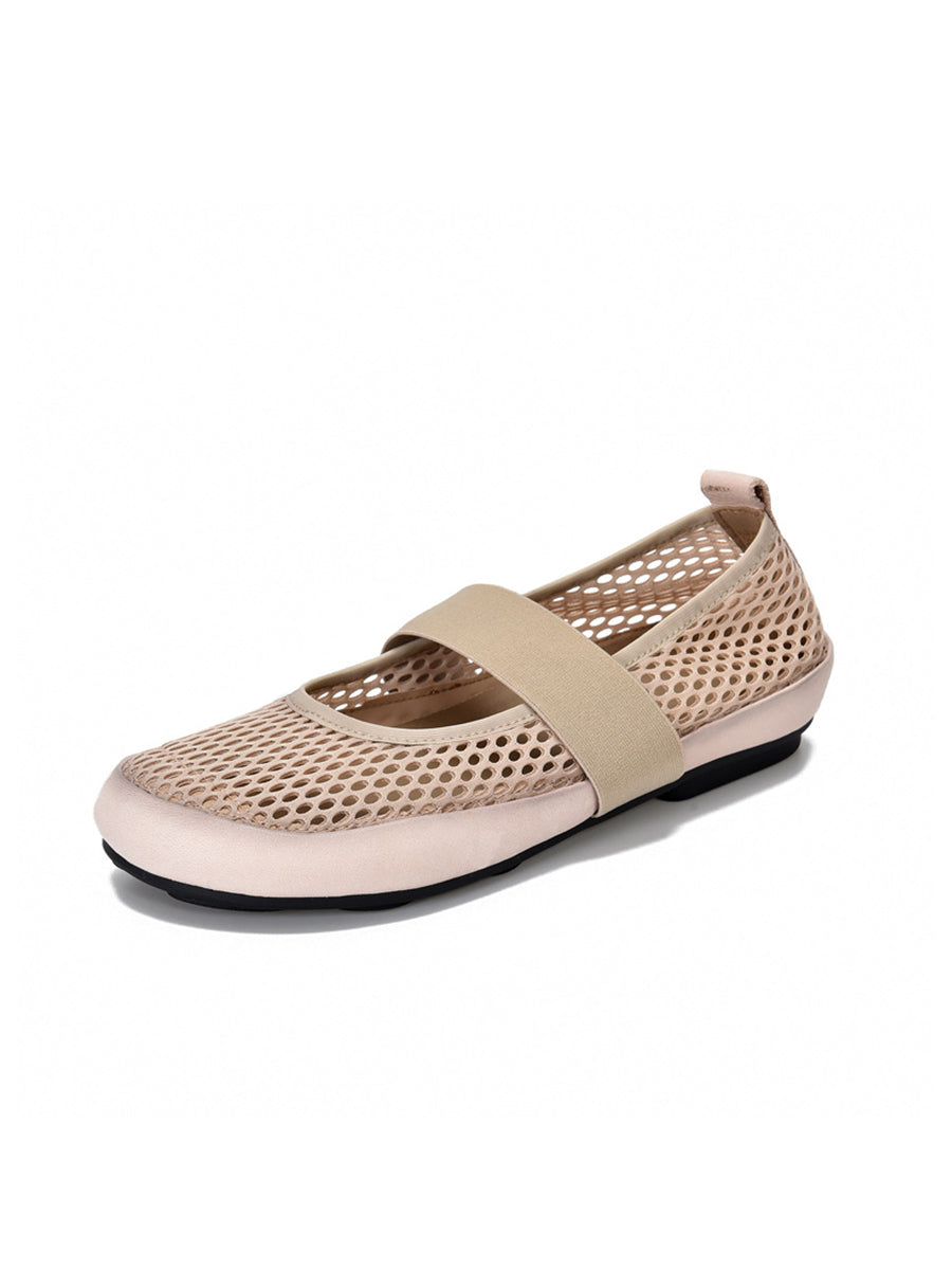 Low Heel Leather Mesh Shoes