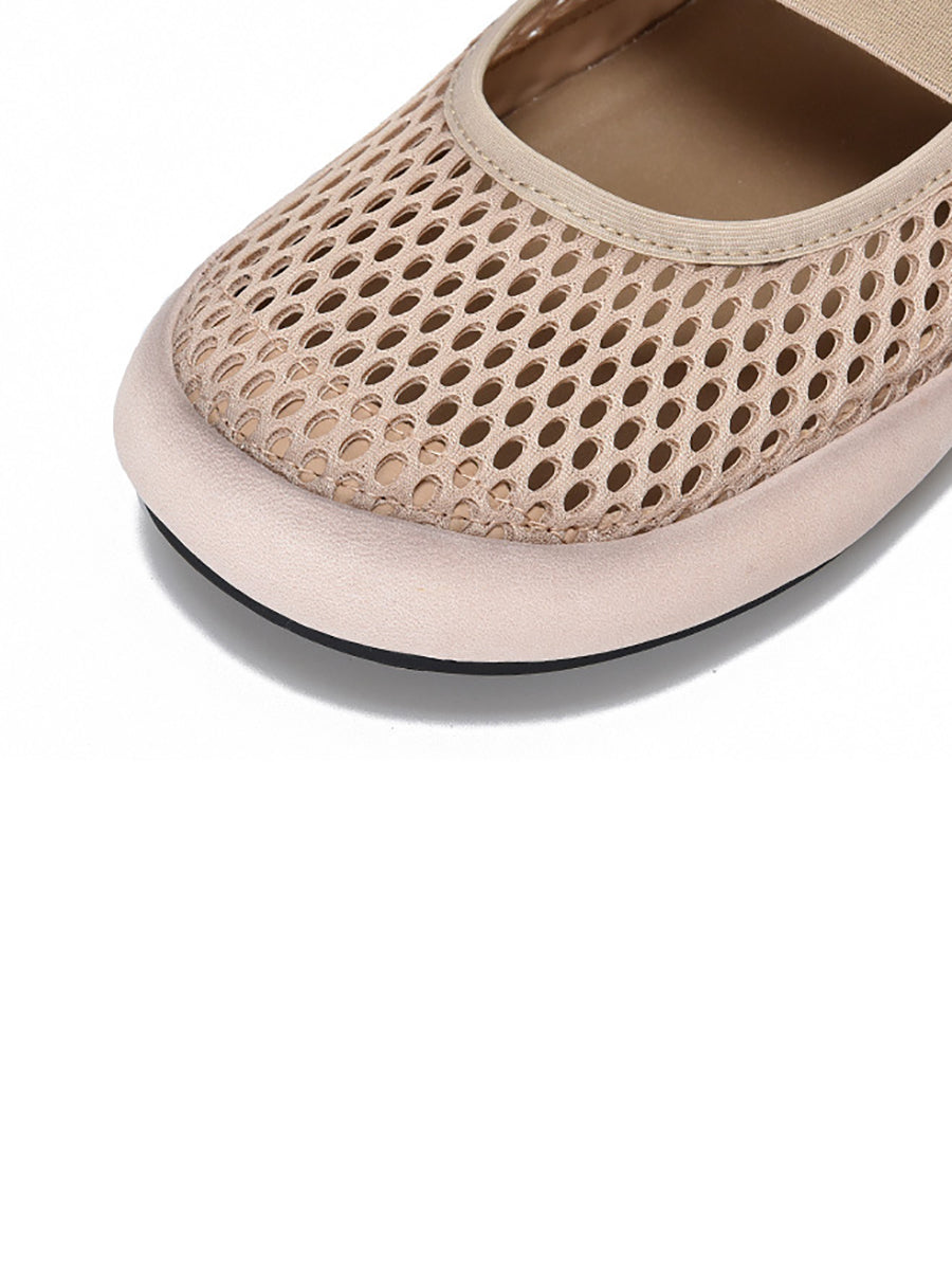 Low Heel Leather Mesh Shoes