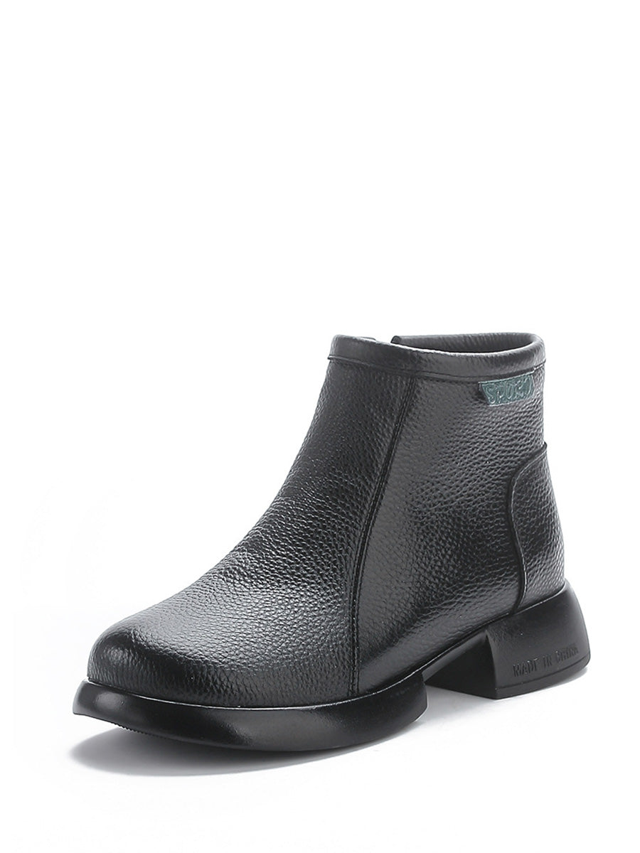 Vintage Commute Leather Zipper Mid-Heel Boots