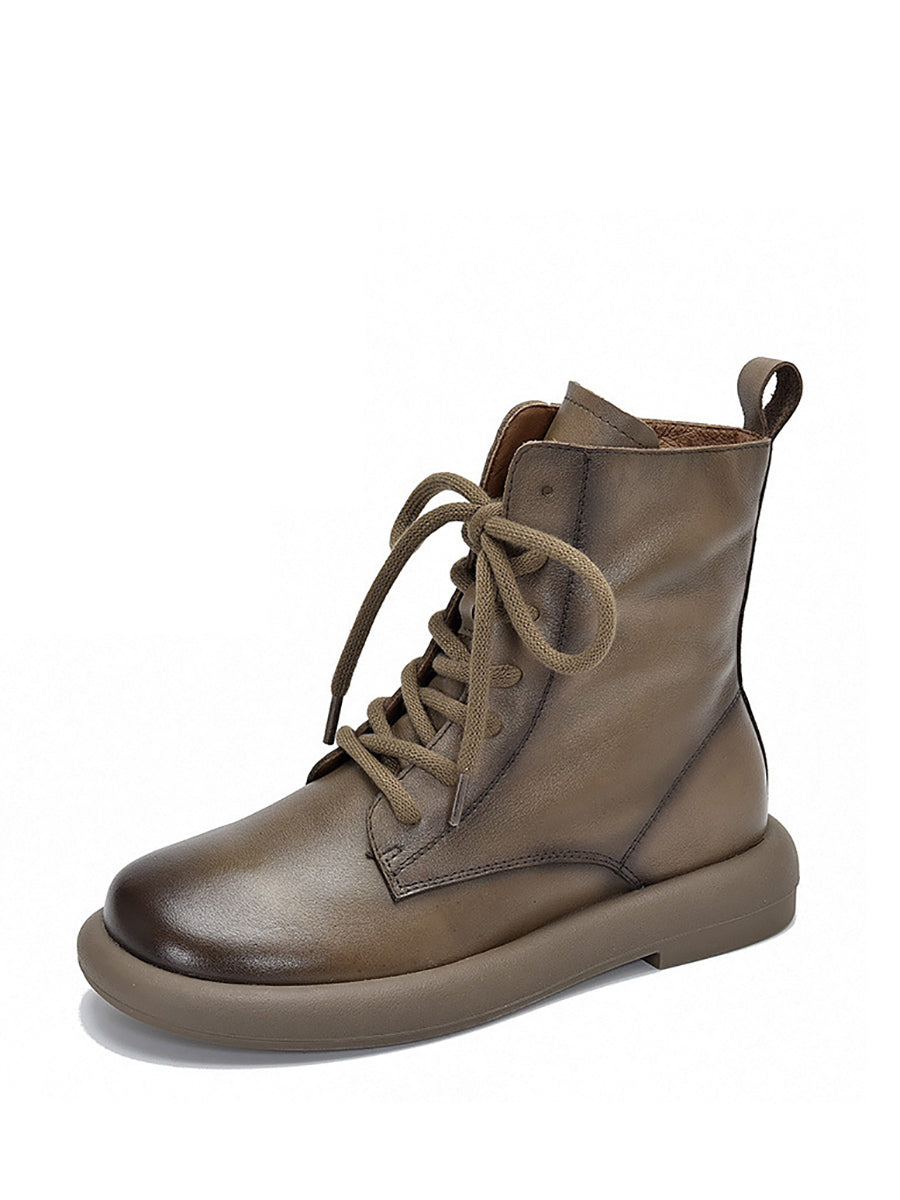 Genuine Leather Soft Zipper Mid Heel Martin Boots