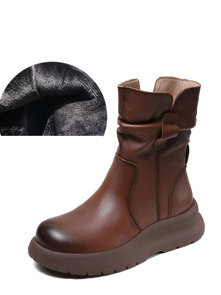 Winter Genuine Leather Spliced Low Heel Boots