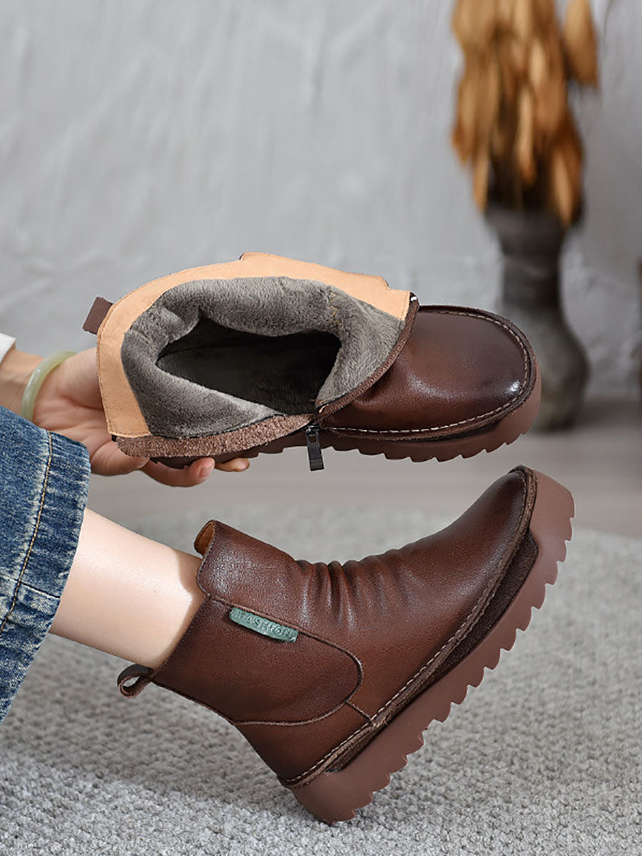 Autumn Vintage Leather Spliced Ankle Boots