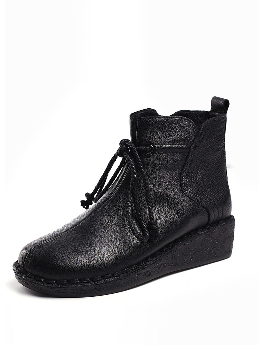 Vintage Genuine Leather Strap Zipper Low Heel Boots