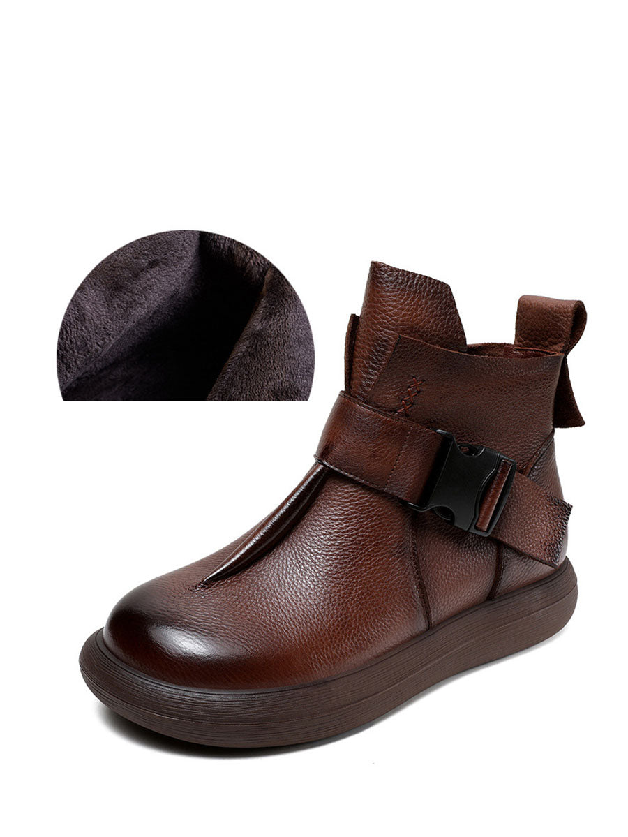 Winter Soft Leather Spliced Solid Flat Boots