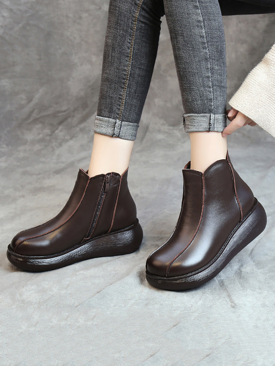 Vintage Genuine Leather Spliced Flat Boots