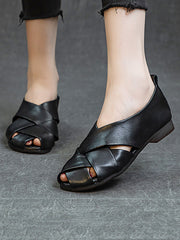 Soft Leather Spliced Low-Heel Shoes