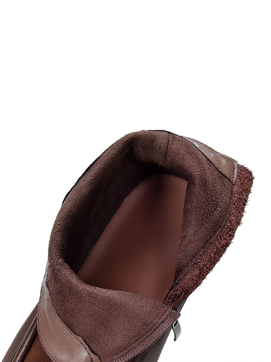 Genuine Leather Spliced Platform Boots