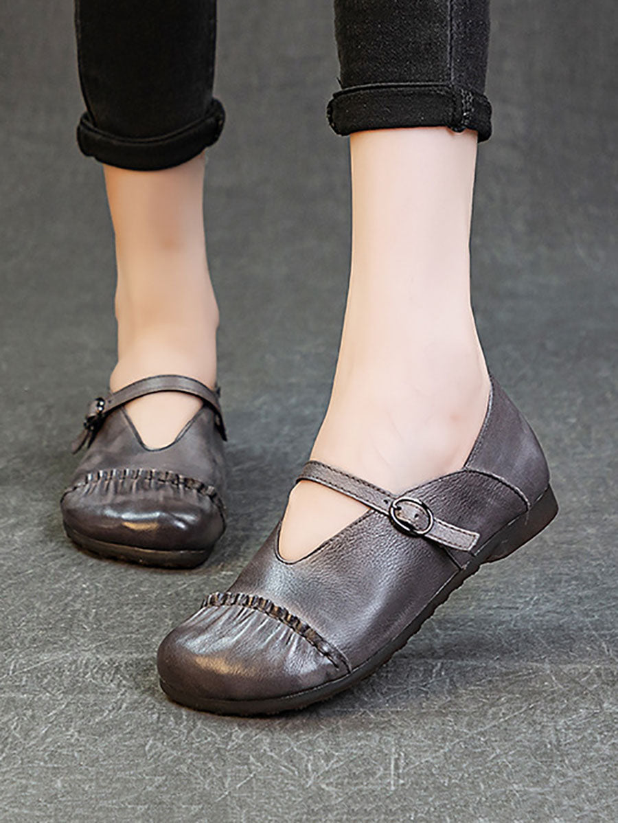 Vintage Genuine Leather Spliced Low Heel Shoes