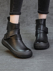 Vintage Genuine Leather Spliced Flat Ankle Boots
