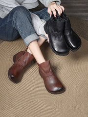 Vintage Genuine Leather Low Heel Boots