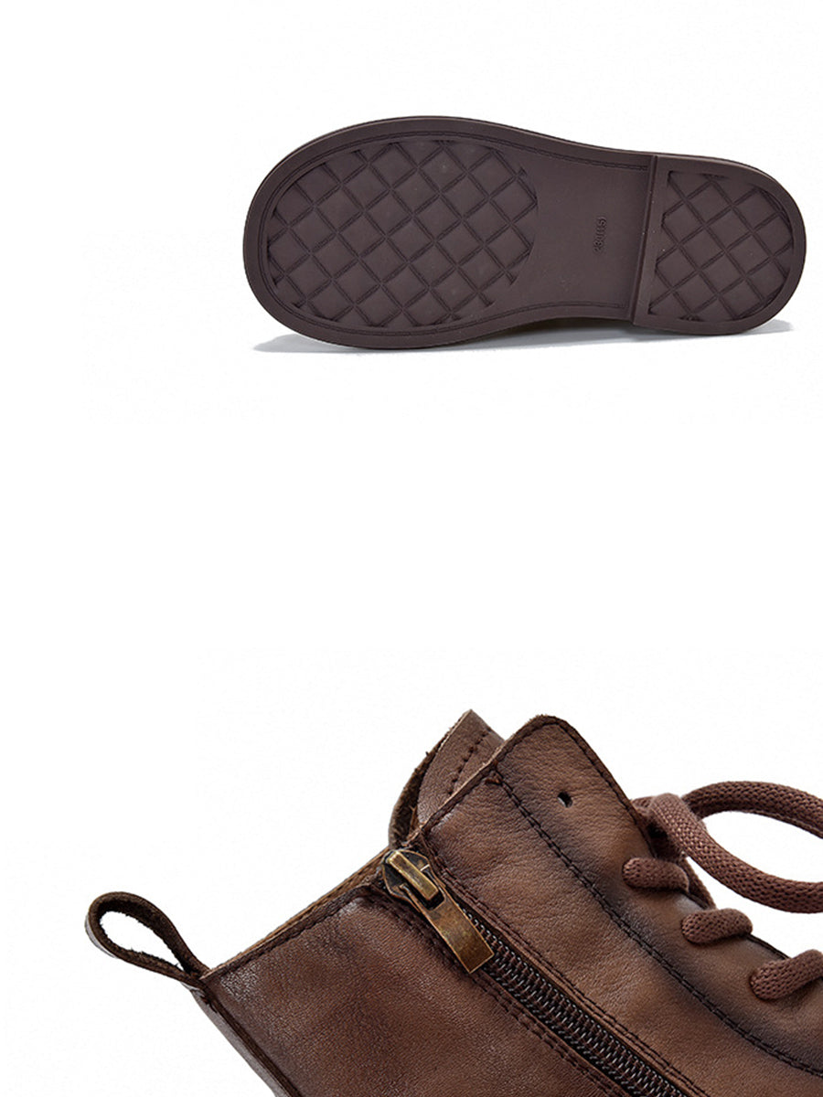Genuine Leather Soft Zipper Mid Heel Martin Boots