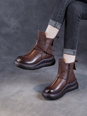 Vintage Genuine Leather Spliced Platform Ankle Boots