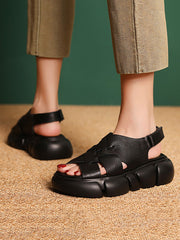 Leather Spliced Solid Platform Sandals
