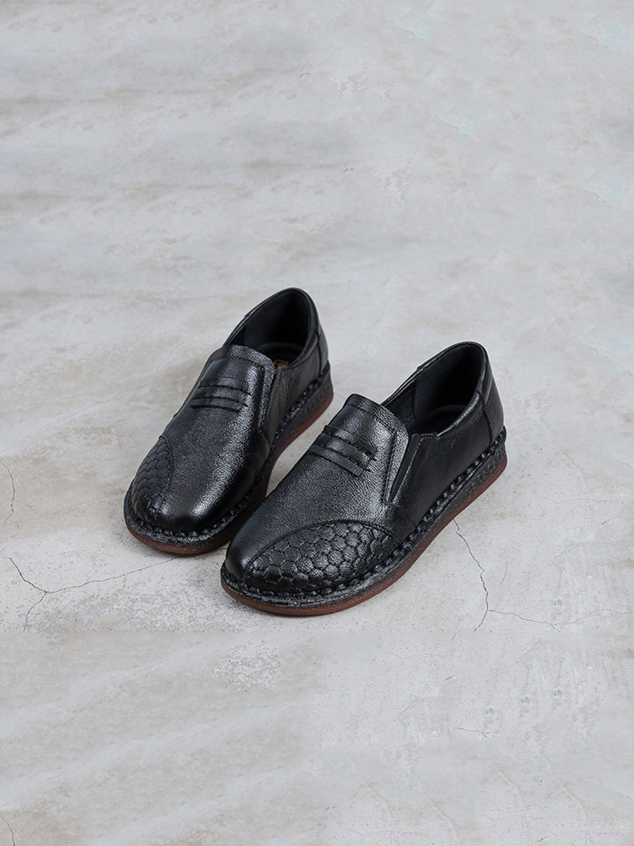 Vintage Leather Spliced Low Heel Shoes