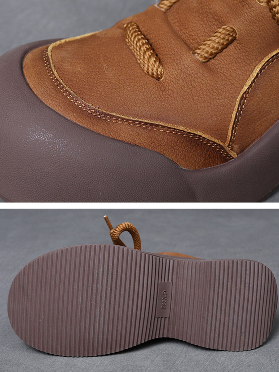 Winter Vintage Soft Leather Spliced Platform Boots