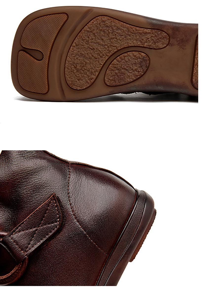 Vintage Genuine Leather Spliced Zipper Flat Boots