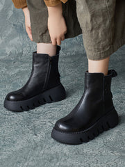 Retro Genuine Leather Platform Boots