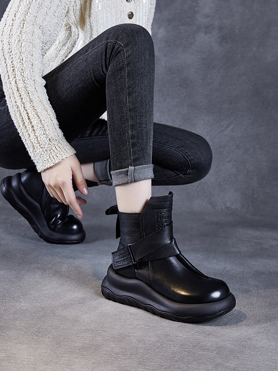 Vintage Genuine Leather Spliced Platform Ankle Boots