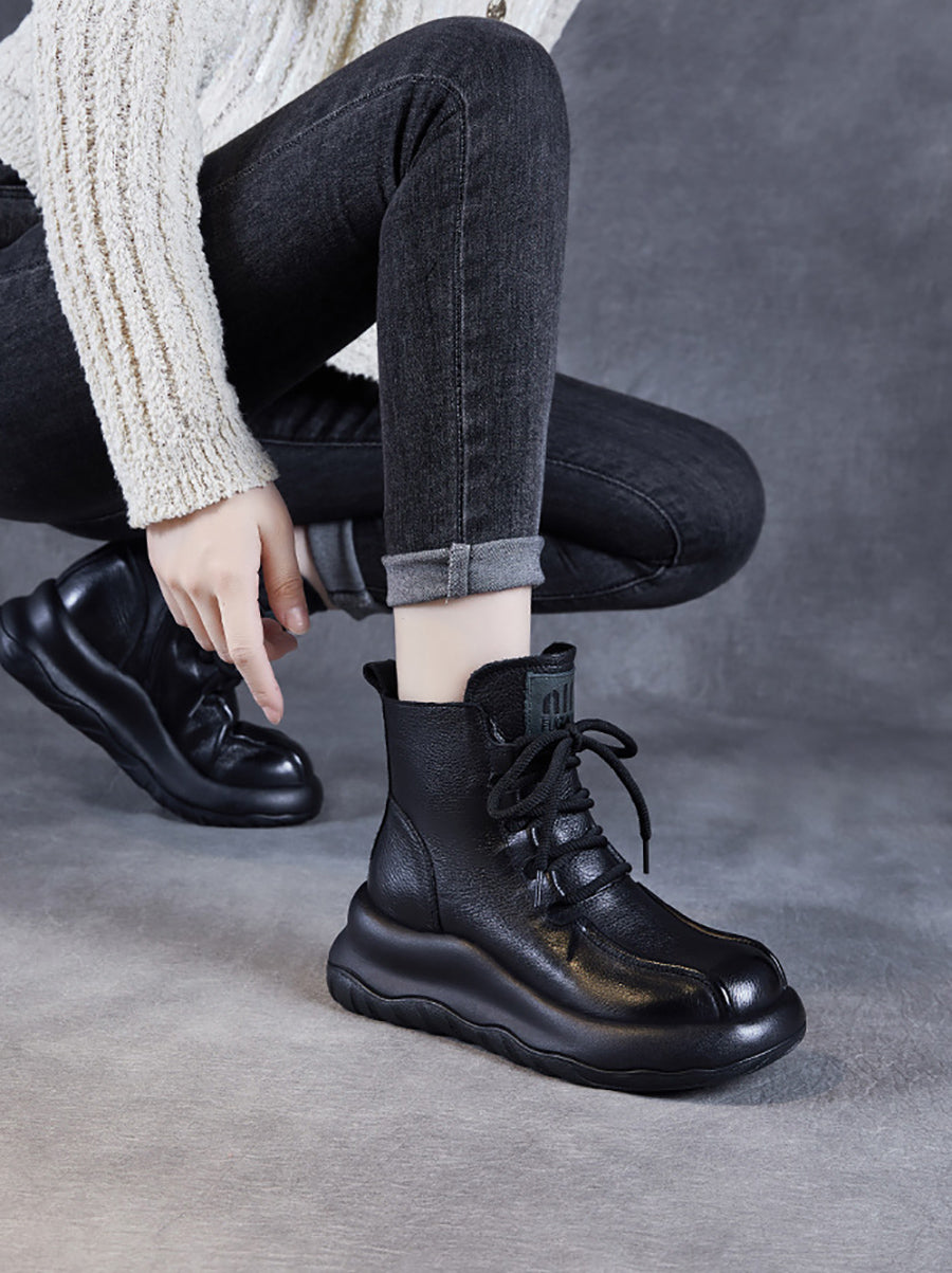 Vintage Genuine Leather Platform Martin Boots