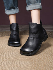 Vintage Genuine Leather Low Heel Boots