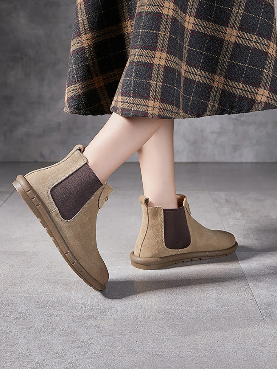 Colorblock Genuine Leather Flat Chelsea Boots