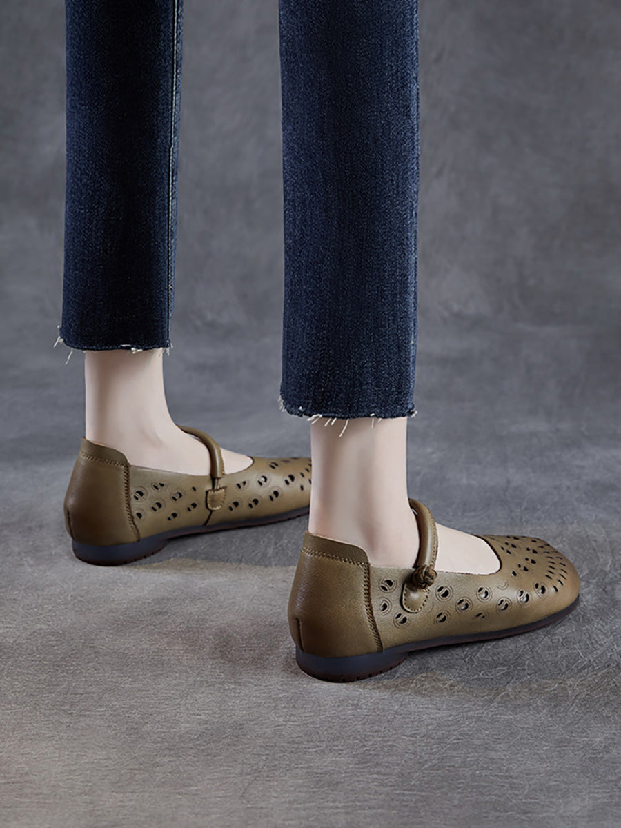 Genuine Shoes Hollow Out Heel Low Leather