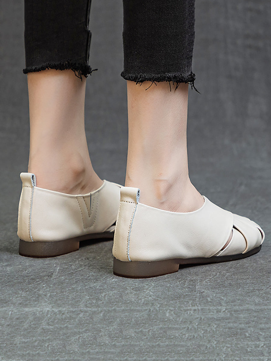 Soft Leather Spliced Low-Heel Shoes