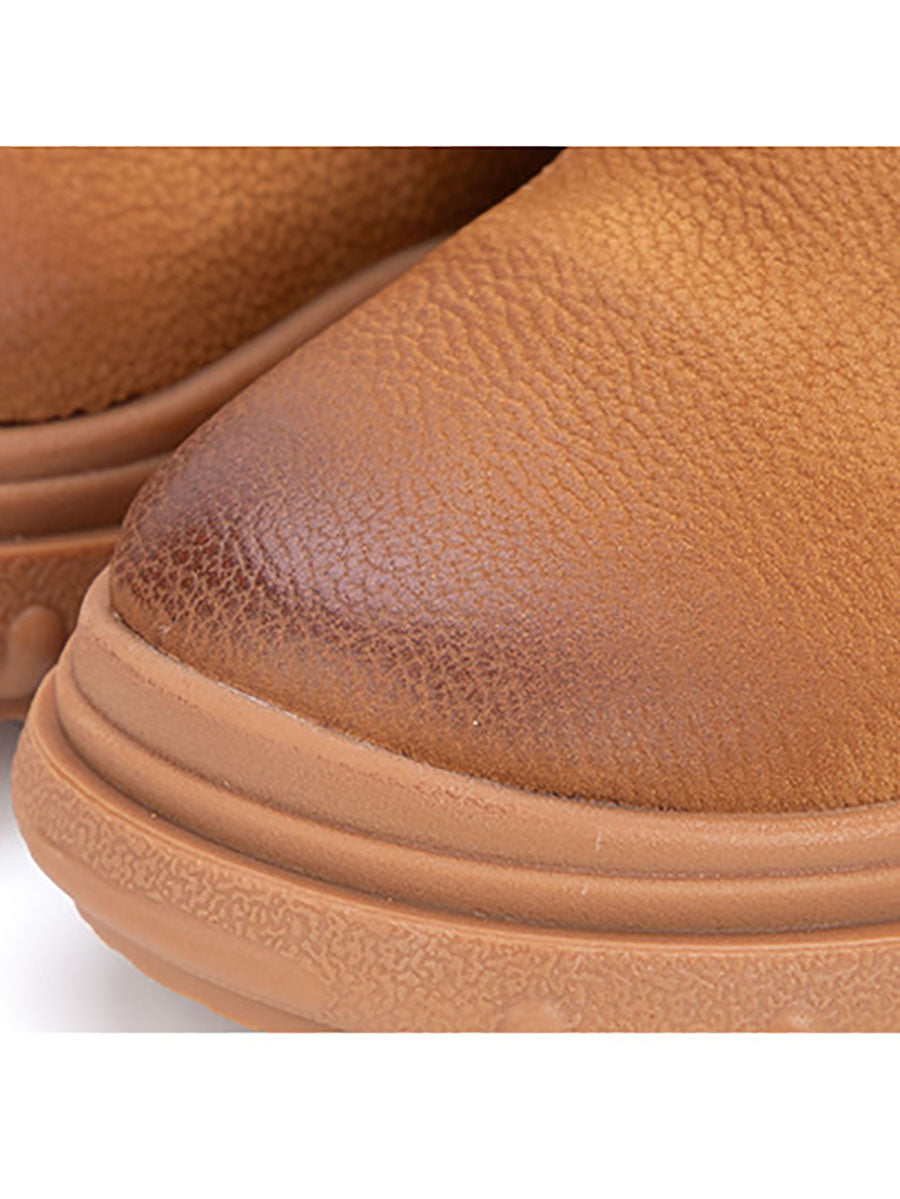 Solid Leather Plush Spliced Winter Boots