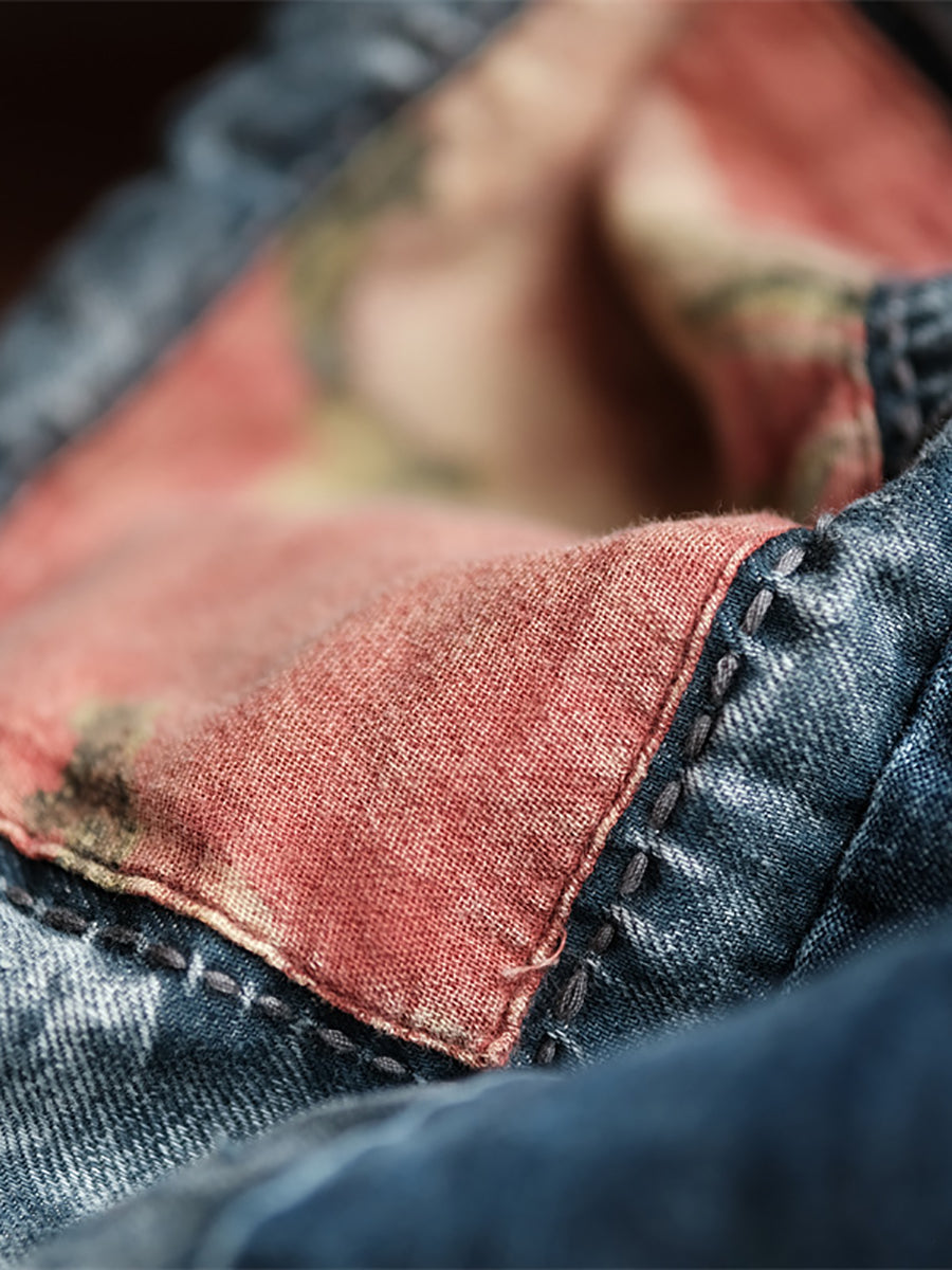 Vintage Denim Spliced Shoulder Bag