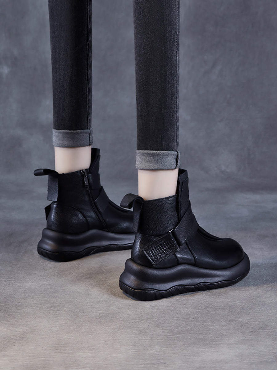 Vintage Genuine Leather Spliced Platform Ankle Boots