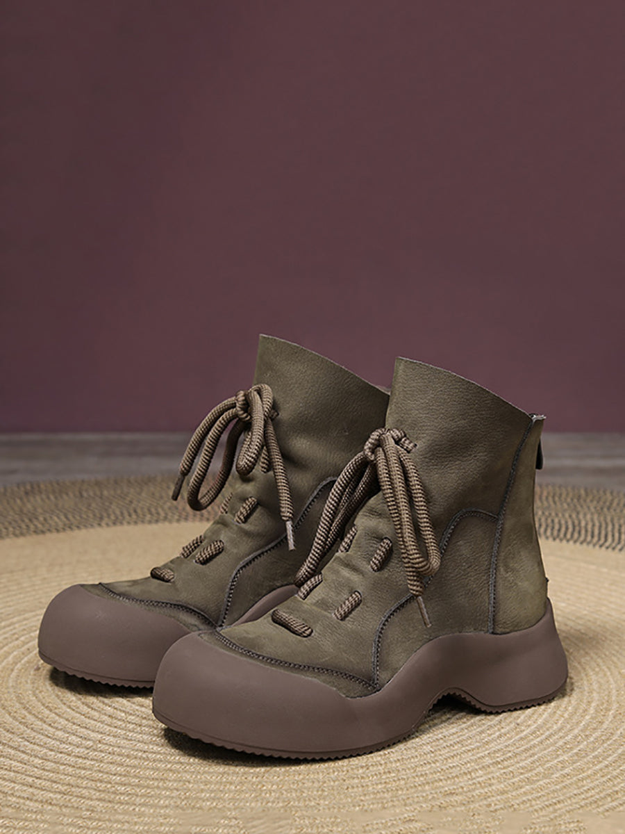 Winter Vintage Soft Leather Spliced Platform Boots
