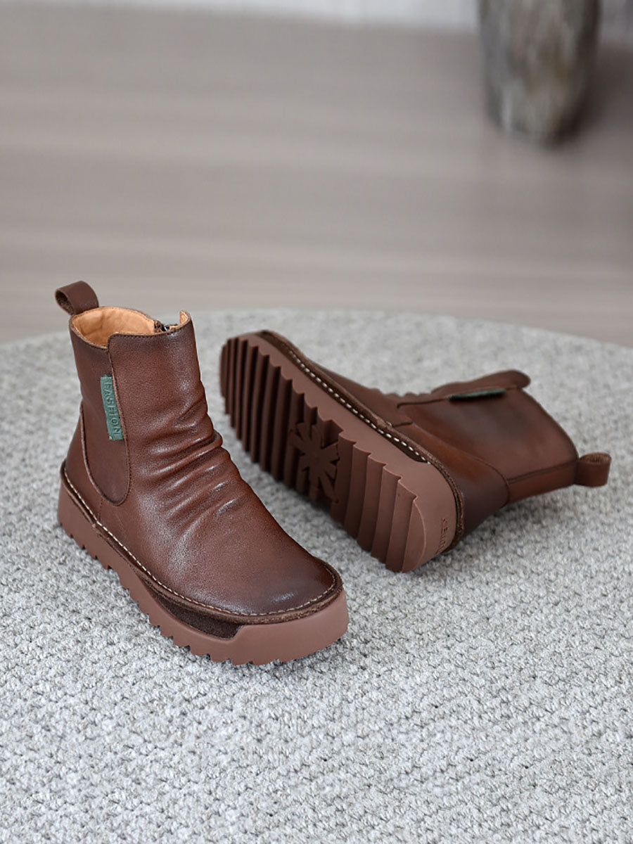 Autumn Vintage Leather Spliced Ankle Boots