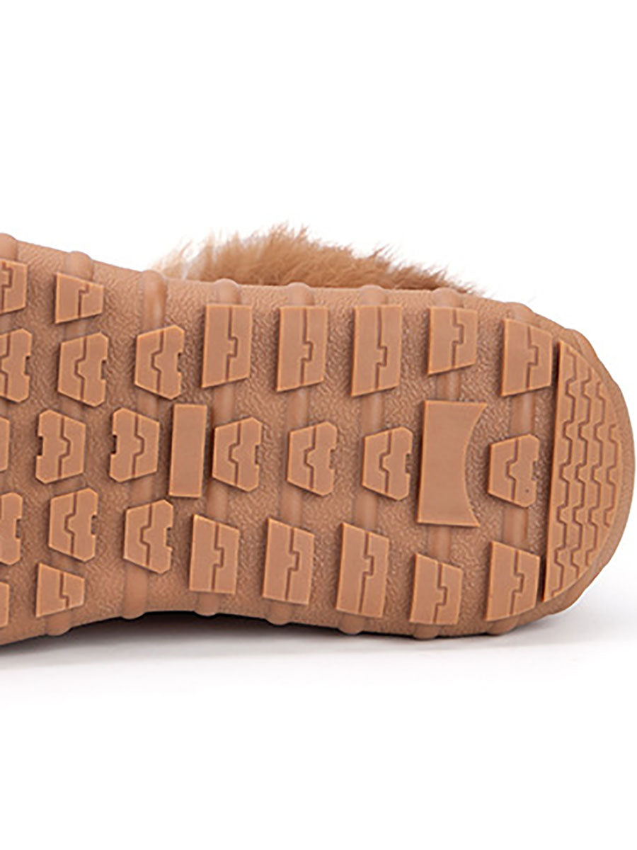 Solid Leather Plush Spliced Winter Boots