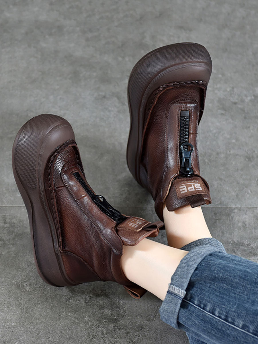 Vintage Vintage Leather Zipper Platform Boots