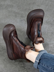 Vintage Vintage Leather Zipper Platform Boots